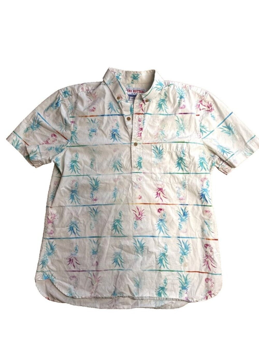 Chubbies The Nutter Shirt Hawaiian Pineapple Print Popover Pullover Men's Small
